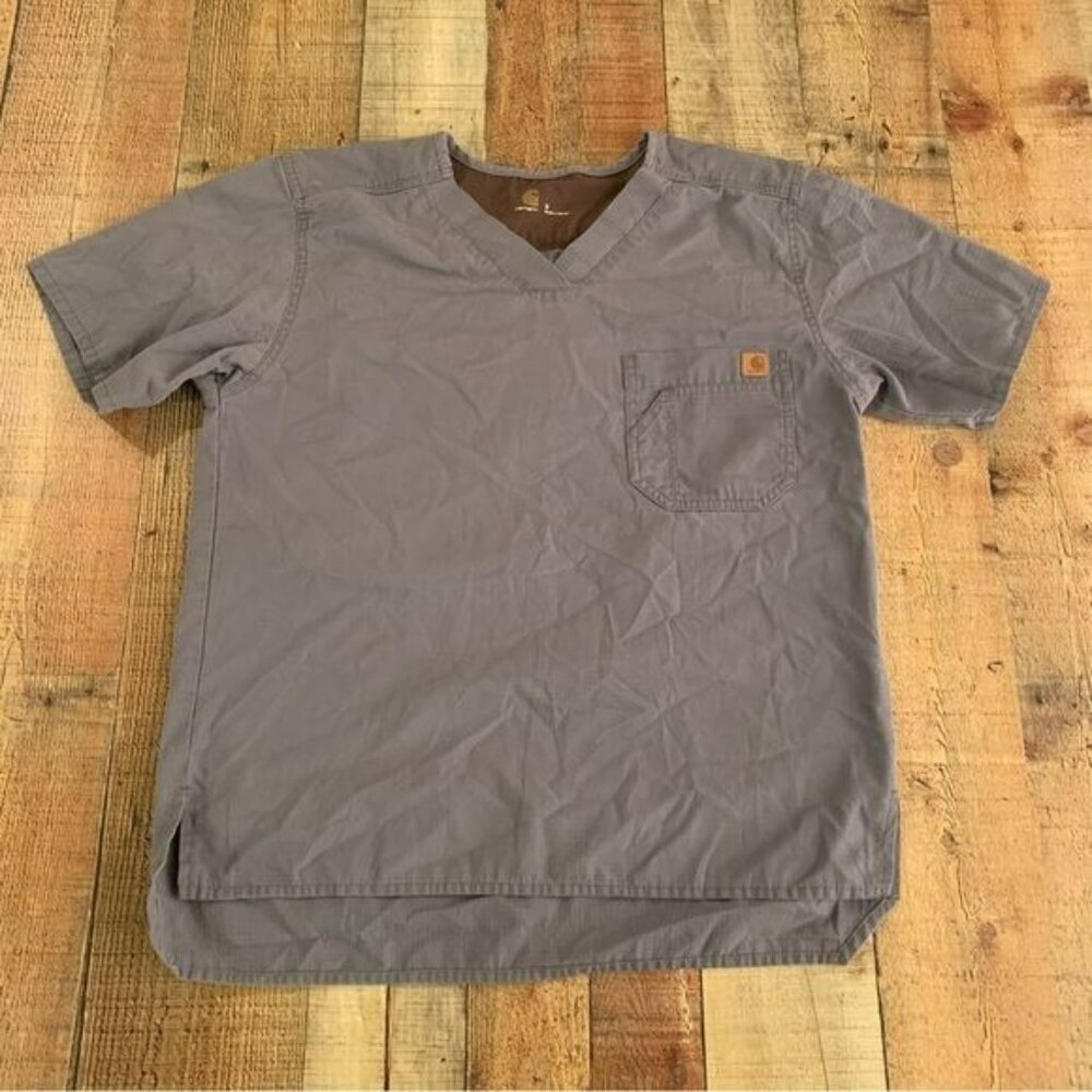 Carhartt mens size small short sleeve scrub top in gray
